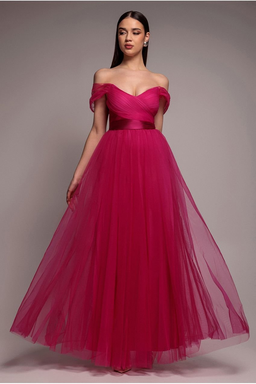 Goddiva Off The Shoulder Princess Maxi Dress – Hot Pink