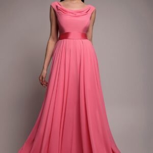 Goddiva Cowl Neck A-Line Chiffon Maxi Dress - Coral