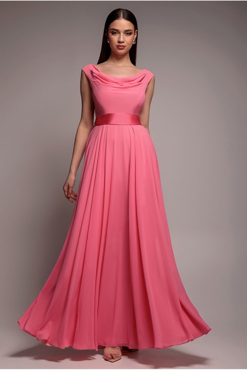 Goddiva Cowl Neck A-Line Chiffon Maxi Dress – Coral
