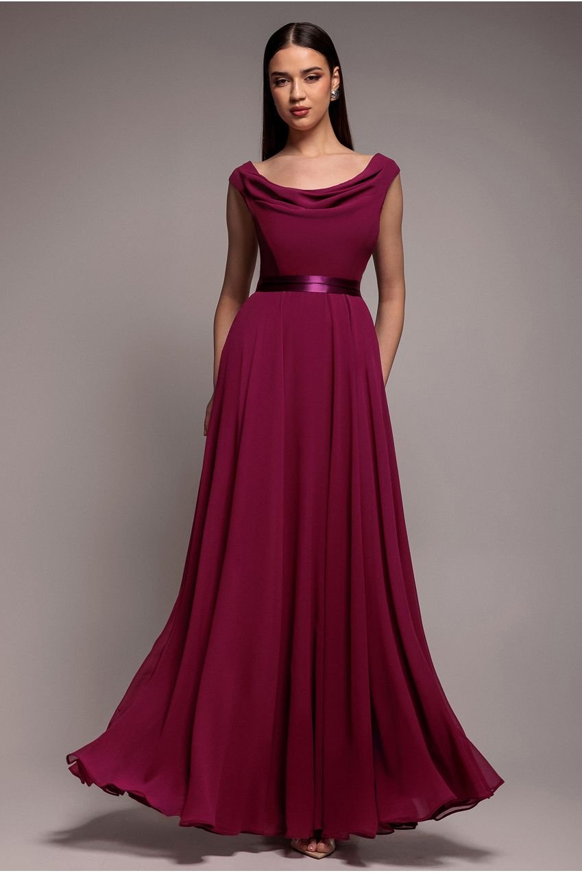 Goddiva Cowl Neck Chiffon Maxi Dress – Magenta