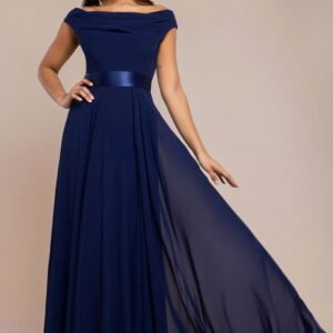 Goddiva Cowl Neck Chiffon Maxi Dress - Navy Blue