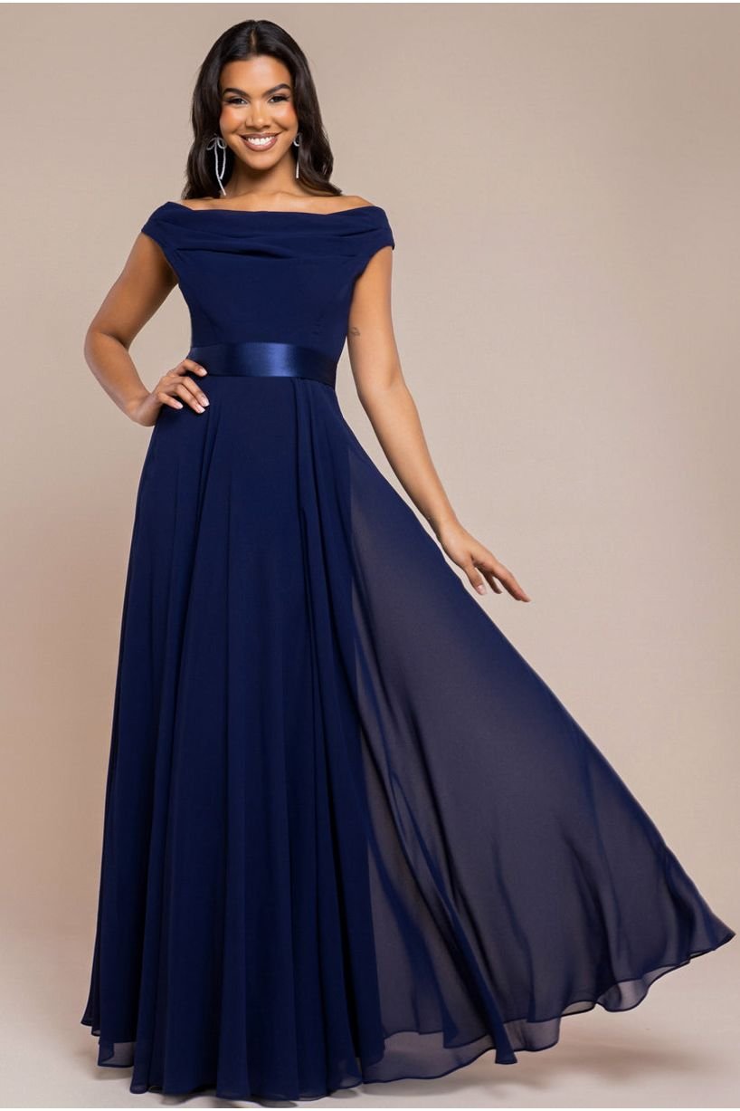 Goddiva Cowl Neck Chiffon Maxi Dress – Navy Blue