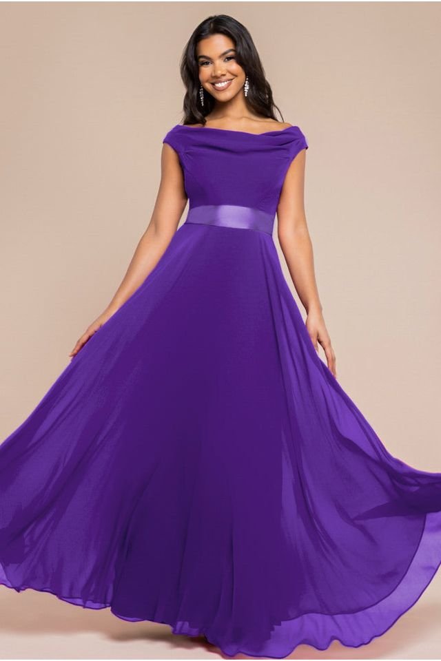 Goddiva Cowl Neck Chiffon Maxi Dress – Purple
