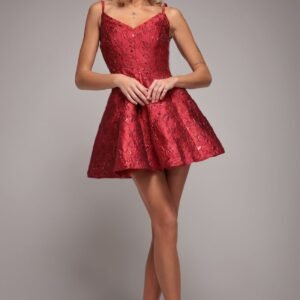 Goddiva Jacquard Sleeveless A-line Mini Dress - Red