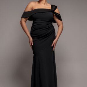 Goddiva Plus One Shoulder Satin Band Maxi Dress - Black