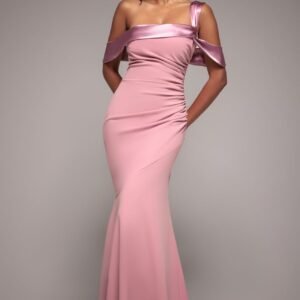Goddiva One Shoulder Satin Band Maxi Dress - Rose Pink