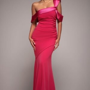 Goddiva One Shoulder Satin Band Maxi Dress - Magenta