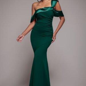 Goddiva One Shoulder Satin Band Maxi Dress - Emerald Green