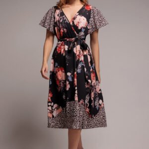Goddiva Flutter Sleeve Printed Midi Dress - Leopard Print