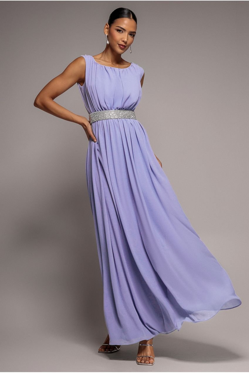 Goddiva Chiffon Maxi With Embellished Belt – Lilac