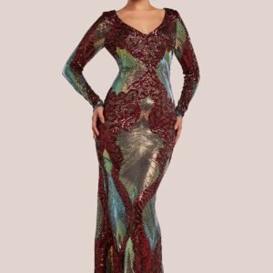 Goddiva Contrast Sequin Long Sleeve Maxi Dress - Wine