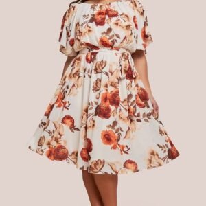 Goddiva Plus Wrap Back Flutter Sleeve Midi Dress - Beige