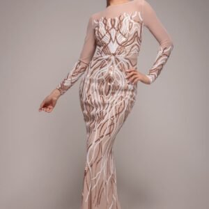 Goddiva Long Sleeve Sequin Flame Maxi - Champagne