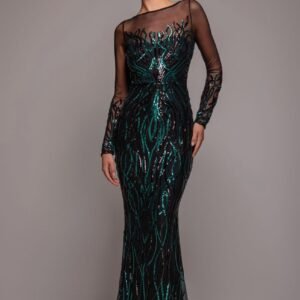 Goddiva Long Sleeve Sequin Flame Maxi - Emerald Green