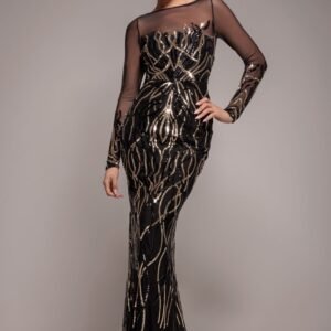 Goddiva Long Sleeve Sequin Flame Maxi - Gold