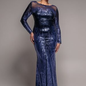 Goddiva Plus Long Sleeve Aztec Sequin Maxi Dress - Navy