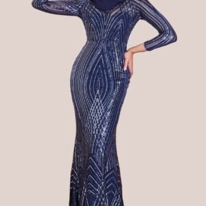 Goddiva Modesty Two Toned Sequin Maxi - Navy