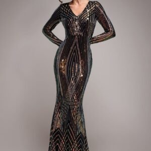 Goddiva Two Toned V Neck Sequin Maxi - Black