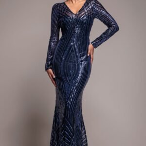 Goddiva Two Toned V Neck Sequin Maxi - Navy