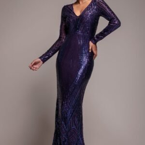Goddiva Two Toned V Neck Sequin Maxi - Purple