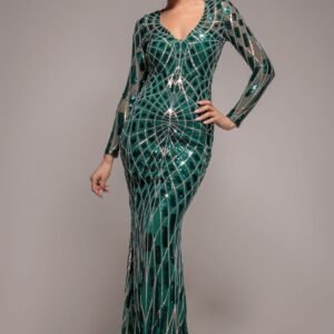 Goddiva Geo Sequin Long Sleeve Maxi Dress - Emerald