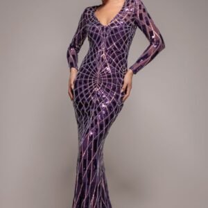 Goddiva Geo Sequin Long Sleeve Maxi Dress - Purple