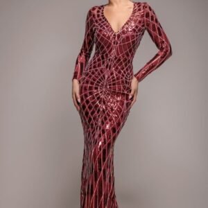 Goddiva Geo Sequin Long Sleeve Maxi Dress - Wine