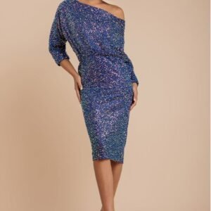 Goddiva Sequin Cowl Neck Midi Dress - Royal Blue
