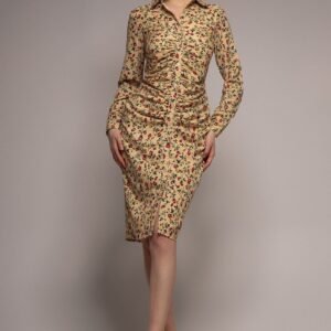 City Goddess Floral Print Shirt Dress - Beige