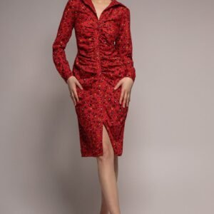 City Goddess Floral Print Shirt Dress - Red