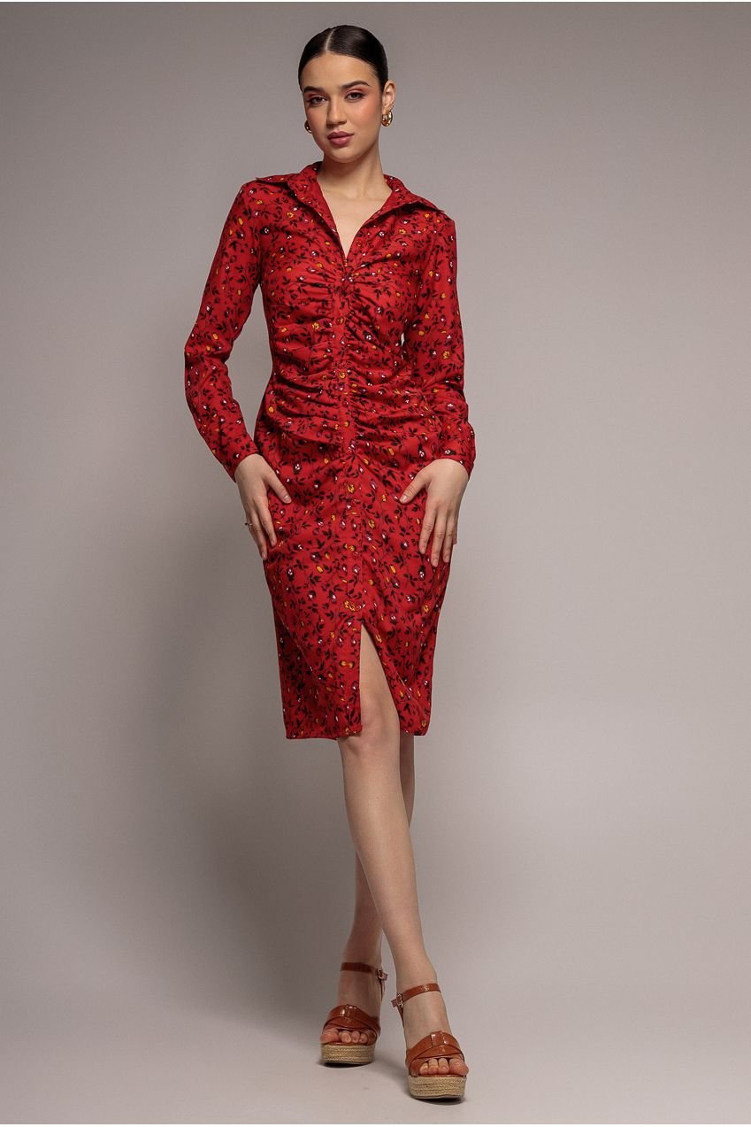 City Goddess Floral Print Shirt Dress – Red