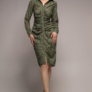 City Goddess Floral Print Shirt Dress - Sage Green