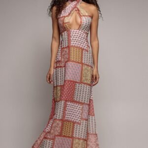 Goddiva Halter Neck Printed Maxi Dress - Coral