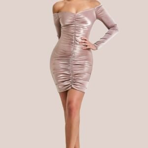 Goddiva Off The Shoulder Ruched Mini - Champagne