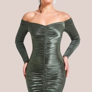 Goddiva Off The Shoulder Ruched Mini - Khaki