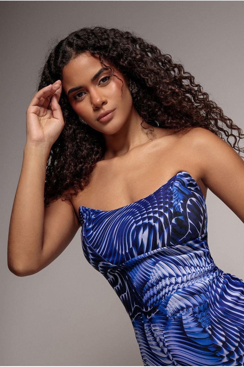 Goddiva Abstract Bandeau Bodycon Midi Dress – Royalblue