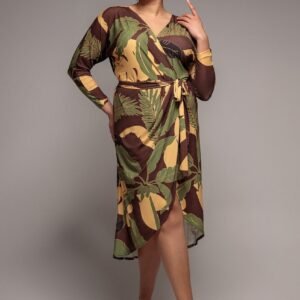 Goddiva Plus Printed Batwing Wrap Midi Dress - Brown
