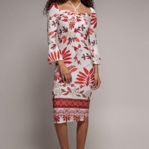 Goddiva Printed Tie Back Midi Dress - Cream