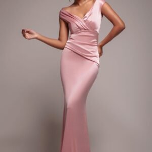 Goddiva Satin Off The Shoulder Maxi Dress - Pink
