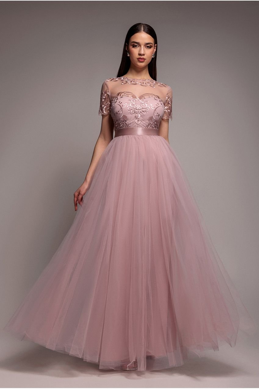 Goddiva Embroidered Mesh Maxi Dress – Blush
