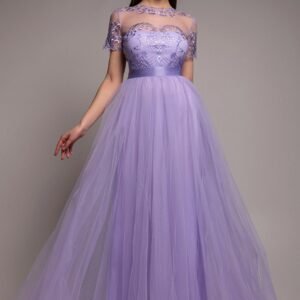 Goddiva Embroidered Mesh Maxi Dress - Lilac