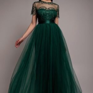 Goddiva Embroidered Mesh Maxi Dress - Emerald Green
