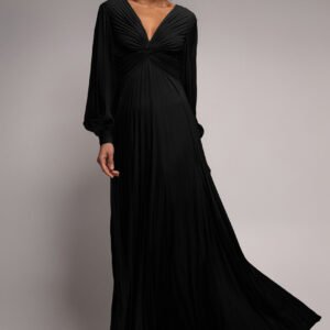 Goddiva Fully Pleated Chiffon Maxi Dress - Black