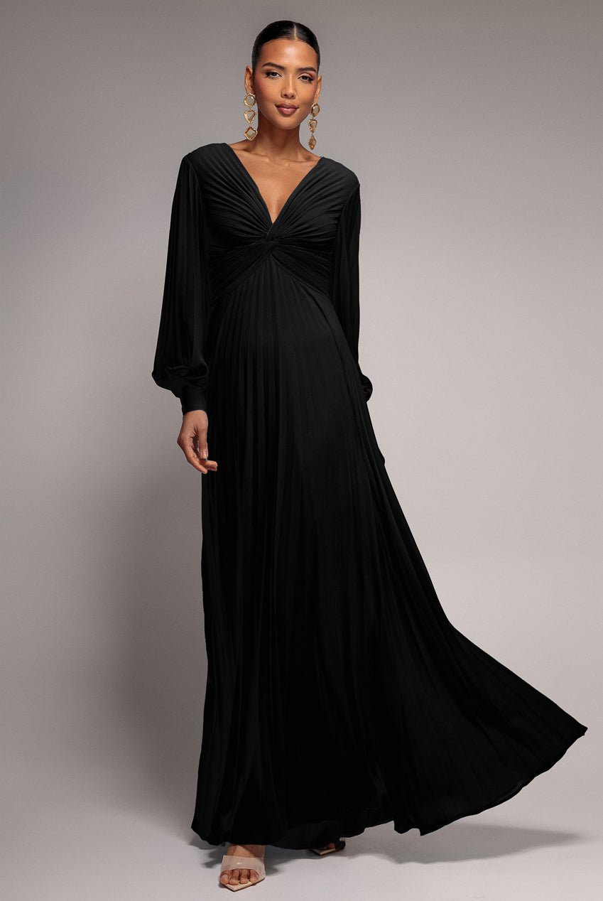 Goddiva Fully Pleated Chiffon Maxi Dress – Black