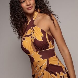 Goddiva Printed Crossover Maxi Dress - Brown