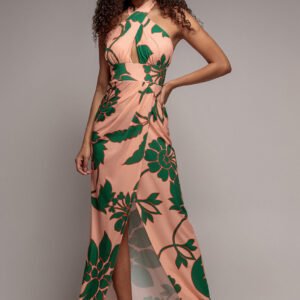 Goddiva Printed Crossover Maxi Dress - Green