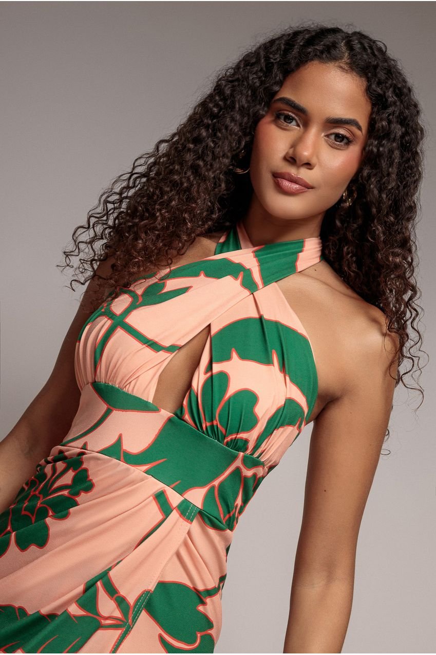 Goddiva Printed Crossover Midi – Green