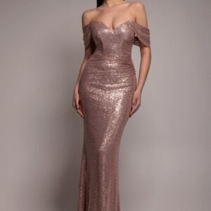 Goddiva Off The Shoulder Sequin Wing Maxi Dress - Champagne