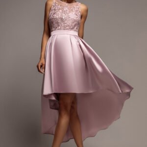 Goddiva Sequin & Satin Dipped Hem Midi Dress - Blush