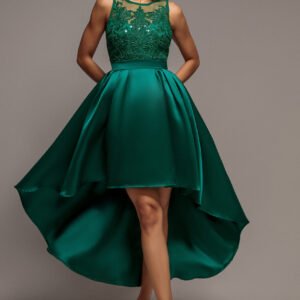 Goddiva Sequin & Satin Dipped Hem Midi Dress - Emerald